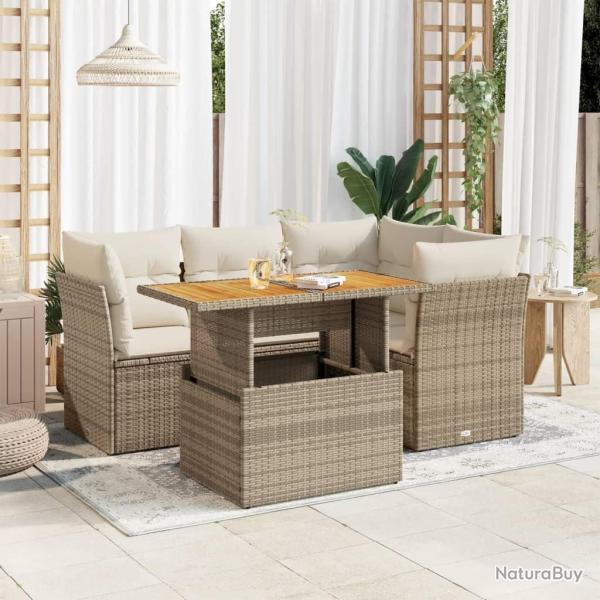 Salon de jardin avec coussins 5 pcs beige r�sine tress�e alsavelo