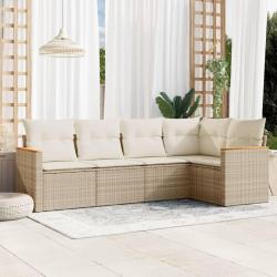 Salon de jardin avec coussins 5 pcs beige r&eacute;sine tress&eacute;e alsavelo