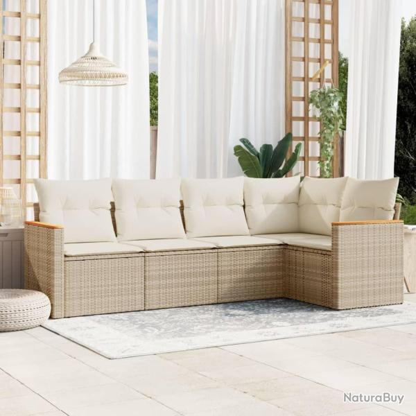 Salon de jardin avec coussins 5 pcs beige r�sine tress�e