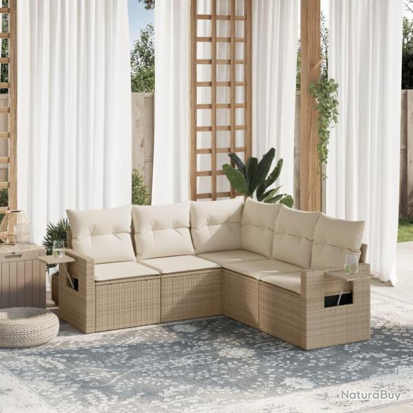 Salon de jardin avec coussins 5 pcs beige r�sine tress�e
