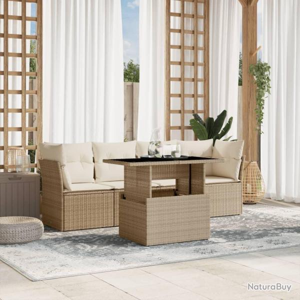 Salon de jardin avec coussins 5 pcs beige r�sine tress�e