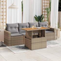 Salon de jardin avec coussins 5 pcs beige r&eacute;sine tress&eacute;e