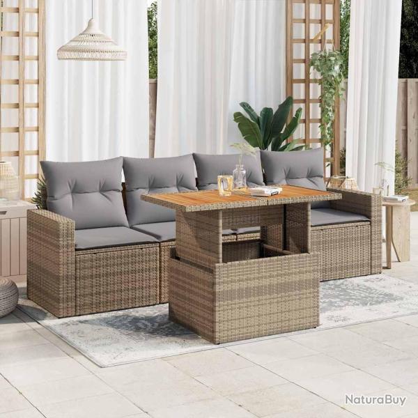Salon de jardin avec coussins 5 pcs beige r�sine tress�e