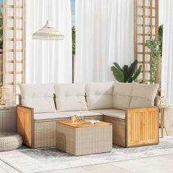 Salon de jardin avec coussins 5 pcs beige r&eacute;sine tress&eacute;e