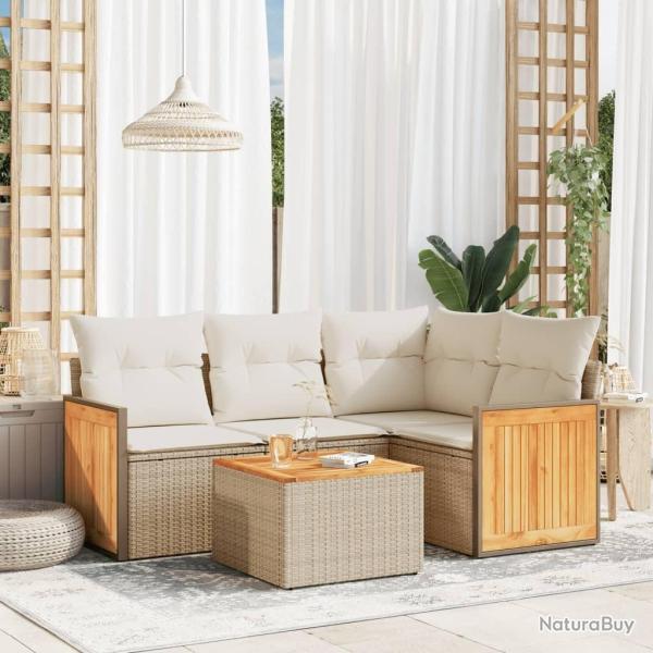 Salon de jardin avec coussins 5 pcs beige r�sine tress�e alsavelo