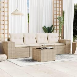Salon de jardin avec coussins 5 pcs beige r&eacute;sine tress&eacute;e