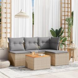 Salon de jardin avec coussins 5 pcs beige r&eacute;sine tress&eacute;e
