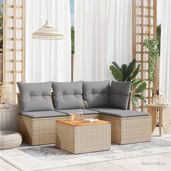 Salon de jardin avec coussins 5 pcs beige r�sine tress�e