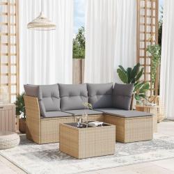 Salon de jardin avec coussins 5 pcs beige r&eacute;sine tress&eacute;e