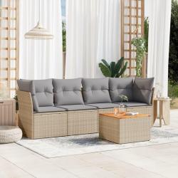 Salon de jardin avec coussins 5 pcs beige r&eacute;sine tress&eacute;e