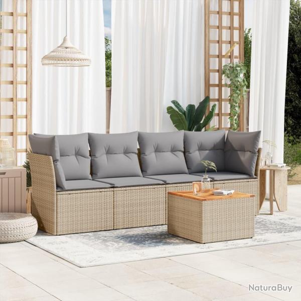Salon de jardin avec coussins 5 pcs beige r�sine tress�e