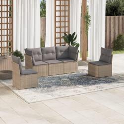 Salon de jardin avec coussins 5 pcs beige r&eacute;sine tress&eacute;e