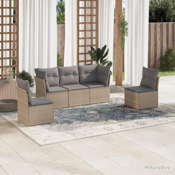 Salon de jardin avec coussins 5 pcs beige r�sine tress�e alsavelo