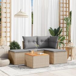 Salon de jardin avec coussins 5 pcs beige r&eacute;sine tress&eacute;e alsavelo