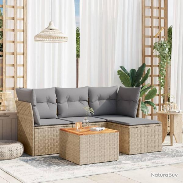 Salon de jardin avec coussins 5 pcs beige r�sine tress�e