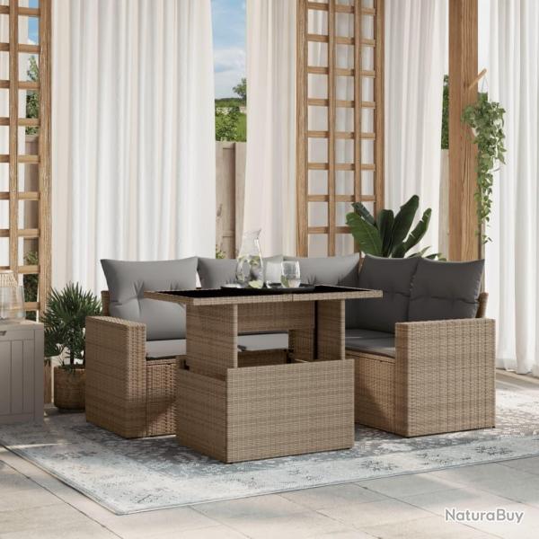 Salon de jardin avec coussins 5 pcs beige r�sine tress�e