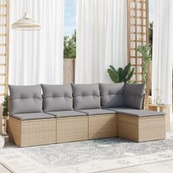 Salon de jardin avec coussins 5 pcs beige r&eacute;sine tress&eacute;e