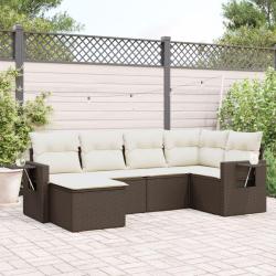 Salon de jardin avec coussins 6 pcs marron r&eacute;sine tress&eacute;e alsavelo