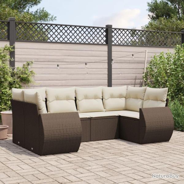 Salon de jardin avec coussins 6 pcs marron r�sine tress�e alsavelo