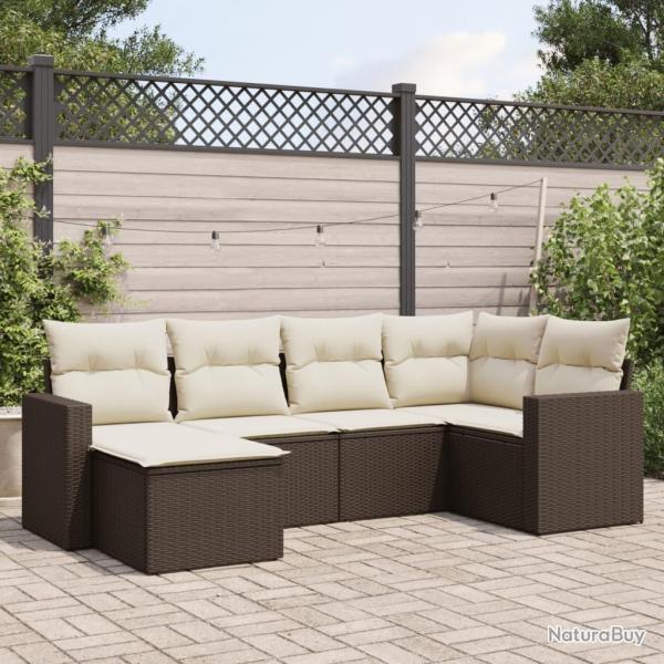 Salon de jardin avec coussins 6 pcs marron r�sine tress�e