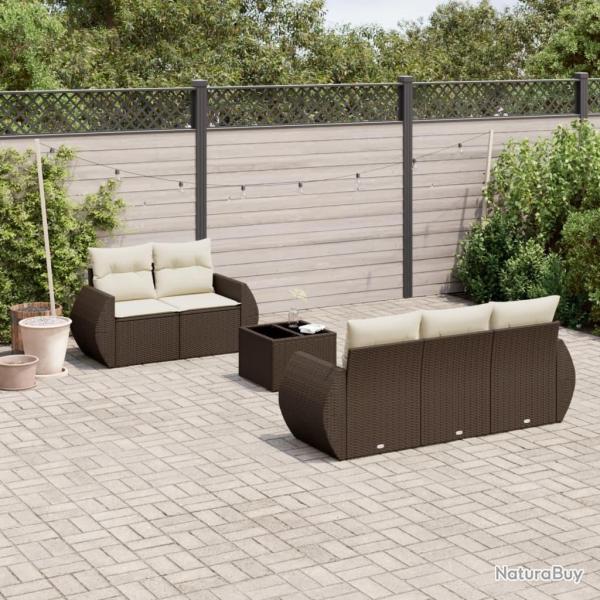 Salon de jardin avec coussins 6 pcs marron r�sine tress�e alsavelo
