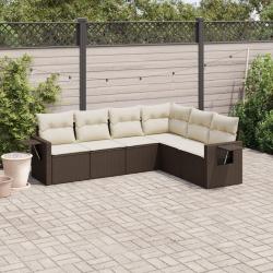 Salon de jardin avec coussins 6 pcs marron r&eacute;sine tress&eacute;e alsavelo