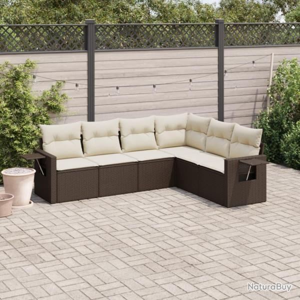 Salon de jardin avec coussins 6 pcs marron r�sine tress�e
