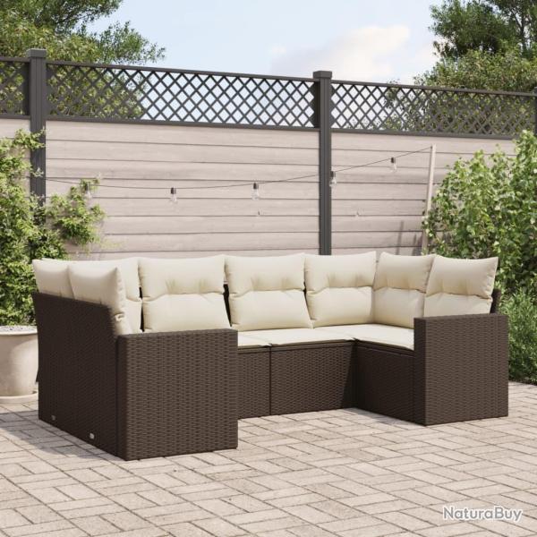 Salon de jardin avec coussins 6 pcs marron r�sine tress�e
