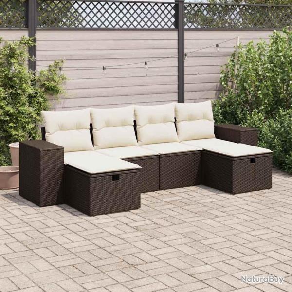 Salon de jardin avec coussins 6 pcs marron r�sine tress�e