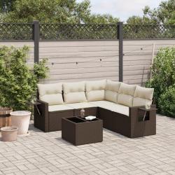 Salon de jardin avec coussins 6 pcs marron r&eacute;sine tress&eacute;e alsavelo