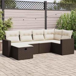 Salon de jardin avec coussins 6 pcs marron r&eacute;sine tress&eacute;e alsavelo