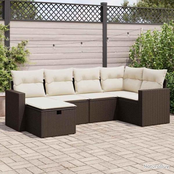Salon de jardin avec coussins 6 pcs marron r�sine tress�e alsavelo