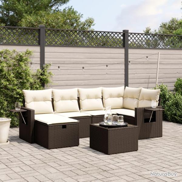 Salon de jardin avec coussins 6 pcs marron r�sine tress�e alsavelo