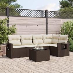 Salon de jardin avec coussins 6 pcs marron r&eacute;sine tress&eacute;e alsavelo