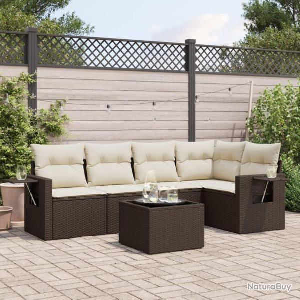 Salon de jardin avec coussins 6 pcs marron r�sine tress�e alsavelo