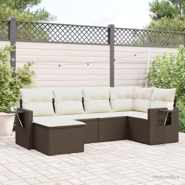 Salon de jardin avec coussins 6 pcs marron r�sine tress�e
