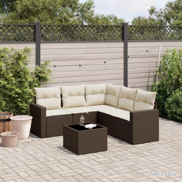 Salon de jardin avec coussins 6 pcs marron r�sine tress�e alsavelo
