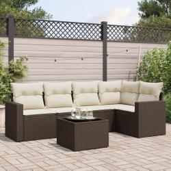Salon de jardin avec coussins 6 pcs marron r&eacute;sine tress&eacute;e alsavelo