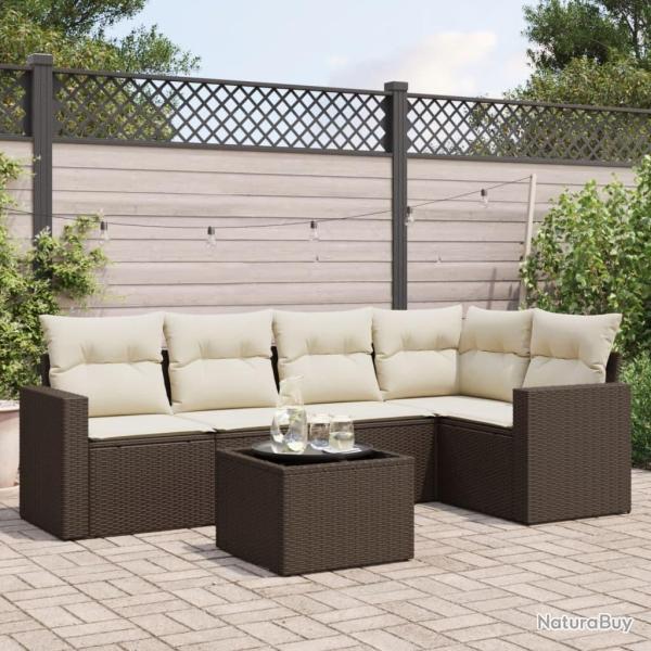 Salon de jardin avec coussins 6 pcs marron r�sine tress�e alsavelo
