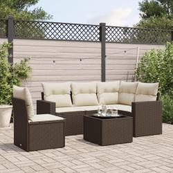 Salon de jardin avec coussins 6 pcs marron r&eacute;sine tress&eacute;e
