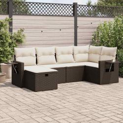 Salon de jardin avec coussins 6 pcs marron r&eacute;sine tress&eacute;e alsavelo