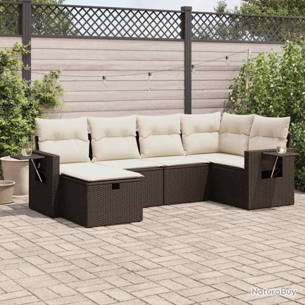 Salon de jardin avec coussins 6 pcs marron r�sine tress�e alsavelo