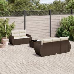 Salon de jardin avec coussins 6 pcs marron r&eacute;sine tress&eacute;e alsavelo