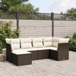 Salon de jardin avec coussins 6 pcs marron r&eacute;sine tress&eacute;e alsavelo