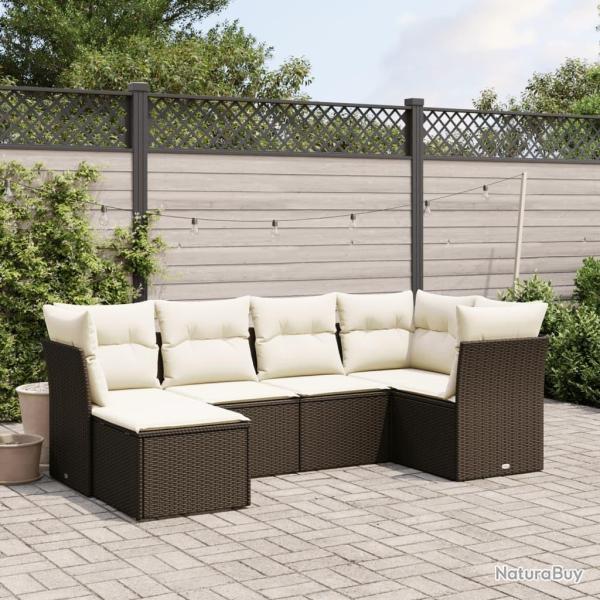 Salon de jardin avec coussins 6 pcs marron r�sine tress�e alsavelo