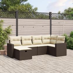 Salon de jardin avec coussins 6 pcs marron r&eacute;sine tress&eacute;e alsavelo