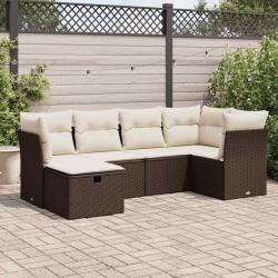 Salon de jardin avec coussins 6 pcs marron r&eacute;sine tress&eacute;e alsavelo