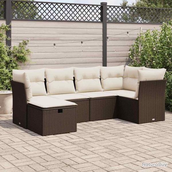 Salon de jardin avec coussins 6 pcs marron r�sine tress�e alsavelo