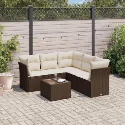 Salon de jardin avec coussins 6 pcs marron r&eacute;sine tress&eacute;e