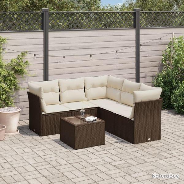 Salon de jardin avec coussins 6 pcs marron r�sine tress�e alsavelo